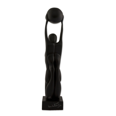 Resin sculpture, 'Atlas' - Signed Black Resin Sculpture of the Female Form