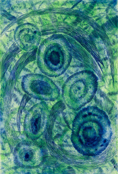 'Ellus' - Brazil Modern Abstract Etching in Blue and Green