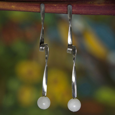 Agate drop earrings, 'White Cloud' - Brazilian White Agate Artisan Crafted Silver Earrings