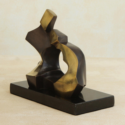 Bronzeskulptur - Verliebtes Paar, abstrakte Skulptur aus Bronze auf Granit