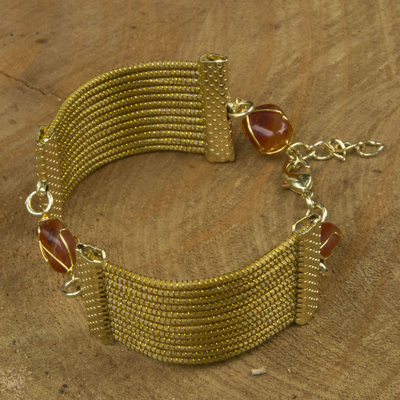 Golden grass and agate wristband bracelet, 'Palace' - Brazilian Handcrafted Golden Grass and Brown Agate Wristband