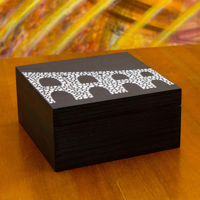 Wood tea box, 'Lapa Arches' (medium) - Black and White Brazilian Landmark on Wood Tea Box (Medium)