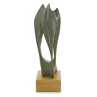 Escultura de bronce, 'Hojas híbridas II' - Escultura de bronce firmada por artista abstracto moderno