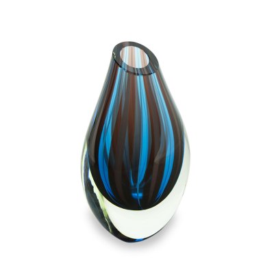 Handblown art glass vase, 'Mystic' - Blue and Red Murano Inspired Handblown Art Glass Vase