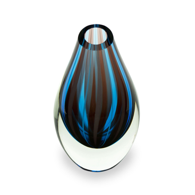 Handblown art glass vase, 'Mystic' - Blue and Red Murano Inspired Handblown Art Glass Vase