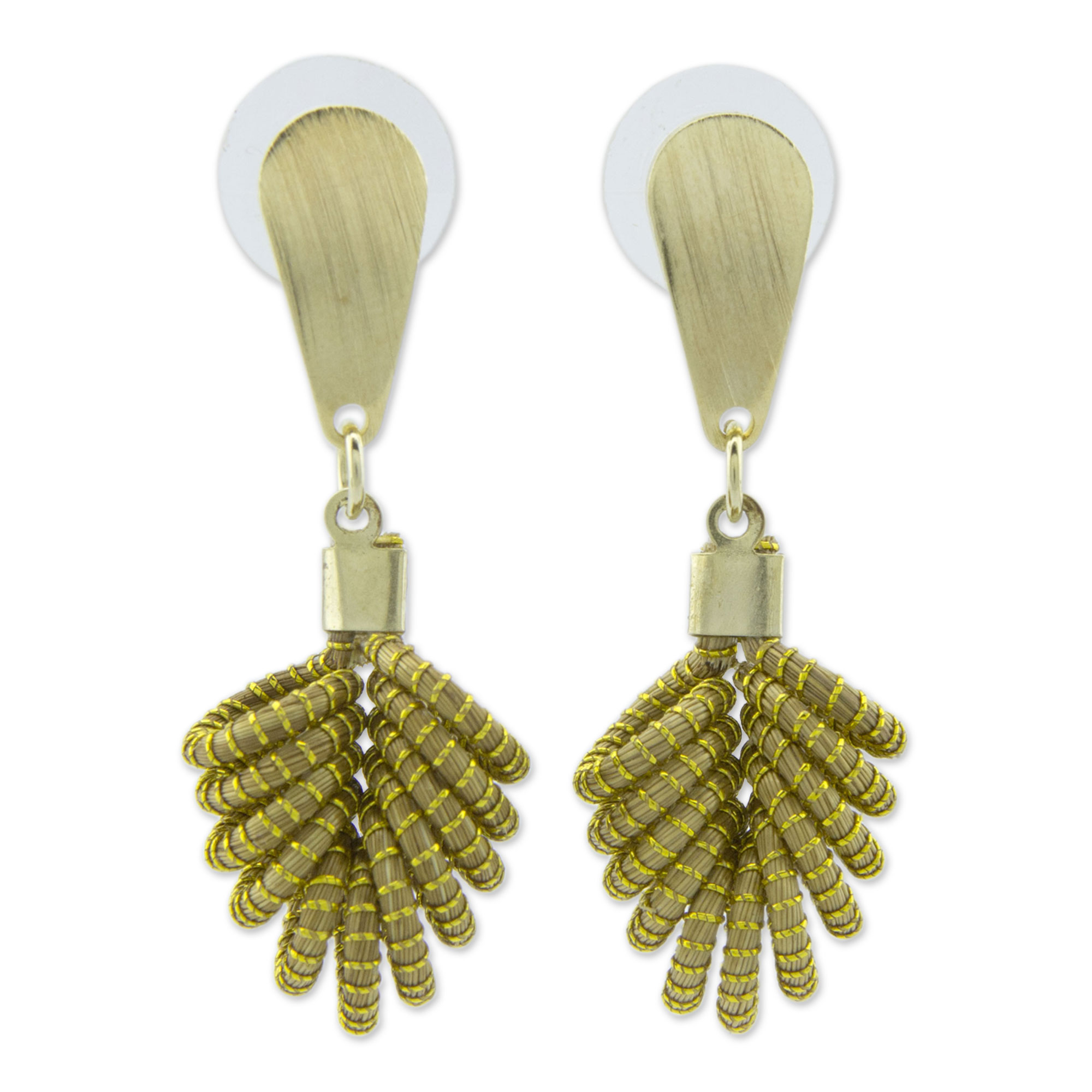 Brazilian Golden Grass Dangle Earrings with 18k Gold - Amazon Leaf | NOVICA
