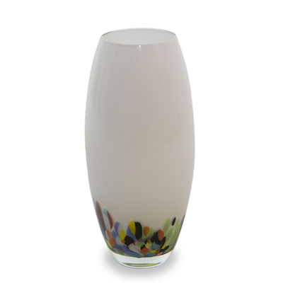 Murano Inspired Brazilian Handblown White Glass Vase (Large) - White ...
