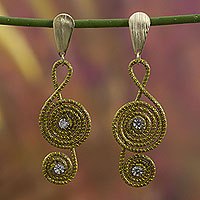 Gold plated golden grass dangle earrings, 'Jalapão Melody' - Artisan Crafted Clef Note Earrings in Brazilian Golden Grass