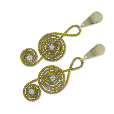 Gold plated golden grass dangle earrings, 'Jalapão Melody' - Artisan Crafted Clef Note Earrings in Brazilian Golden Grass