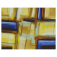 'Basic Constructive Sense III' - Blue and Yellow Painting Abstract Geometry from Brazil