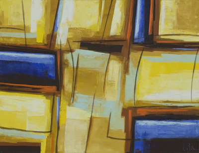 Blue and Yellow Painting Abstract Geometry from Brazil