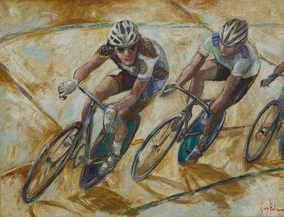 'Cyclist' - Cycling Competition Painting Signed Brazilian Fine Art