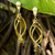 Gold plated tiger's eye and golden grass dangle earrings, 'Goldenrod' - Hand Crafted Brazilian Tiger Eye and Golden Grass Earrings