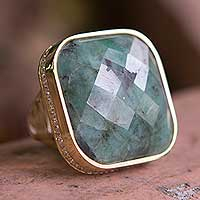 Gold vermeil cocktail ring, 'Tropical Emerald' - Brazilian Gold Vermeil and Composite Emerald Cocktail Ring