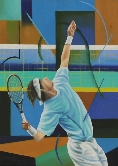 'Tennis Player' - Tennis Player Portrait Painting Signed Brazil Fine Arts