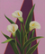 „Calla Lilien“. - Weiße Blumen auf Fliedergemälde signierte brasilianische Kunst