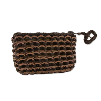 Soda pop-top coin purse, 'Bronze Hope and Change' - Hand Crocheted Soda Pop Top Coin Purse in Brown Bronze