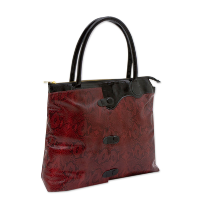Leather shoulder bag, 'Red Cobra' - Handcrafted Red Snake Print Brazilian Leather Shoulder Bag