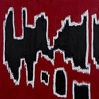 'Vibration' - Pintura abstracta brasileña en blanco y negro sobre rojo