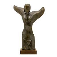 Bronze sculpture, 'Our Lady of the Whales' - Woman with Whale Tail Arms Bronze Large Sculpture Signed
