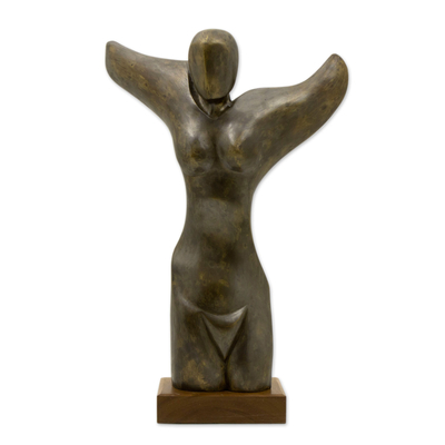 Woman with Whale Tail Arms Bronze Large Sculpture Signed