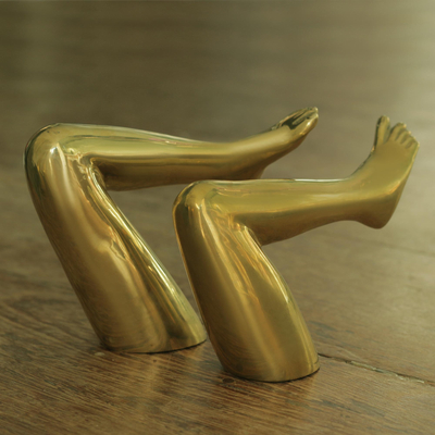 Bronze sculptures, 'Erotic Mood' (pair) - Pair of Signed Bronze Leg Sculptures from Brazil