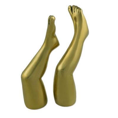 Bronze sculptures, 'Elevate' (pair) - Pair of Signed Bronze Leg Sculptures from Brazil