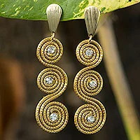 Gold plated golden grass dangle earrings, 'Sparkle and Swirl'