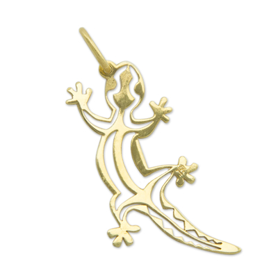 Gold pendant, 'Brazilian Gecko' - Artisan Crafted Gold Lizard Pendant from Brazil