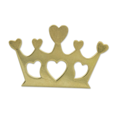 Gold brooch pendant, 'Crown of Hearts' - Artisan Crafted Gold Pendant or Brooch Pin from Brazil