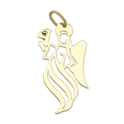 Diamond pendant, 'Archangel Gabriel' - Gold Artisan Crafted Brazil Angel Pendant with a Diamond