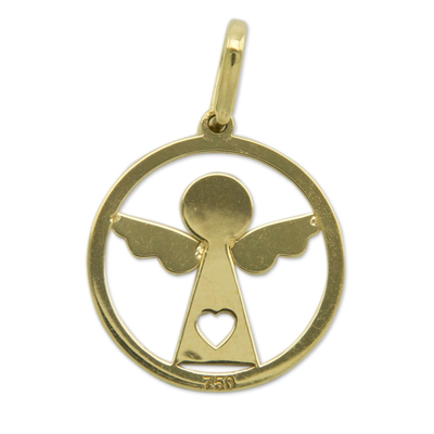 Diamond pendant, 'Loving Angel' - Diamond Chip 18k Gold Handcrafted Angel Pendant