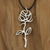 Sterling silver and leather pendant necklace, 'Shining Rose' - Leather and Sterling Silver Silhouette Flower Necklace thumbail