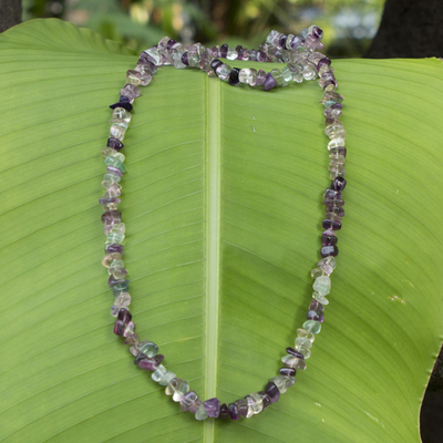 Fluorite beaded long necklace, 'Nuanced Color' - Artisan Crafted Brazilian Fluorite Beaded Necklace