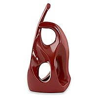 Resin sculpture, 'Courtship' - Romance Theme Abstract Red Resin Sculpture from Brazil