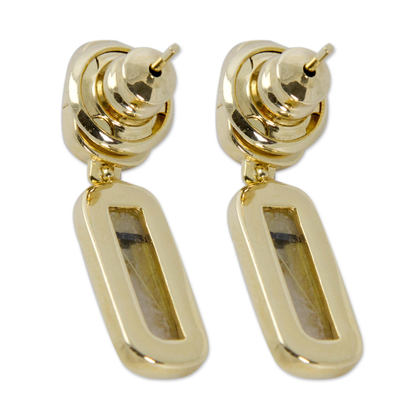 Gold plated rutile quartz and citrine dangle earrings, 'Brazilian Splendor' - Gold Plated Earrings with Rutile Quartz and Citrine