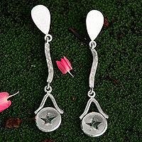 Quartz dangle earrings, 'Star of Venus' - Artisan Crafted Silver and Quartz Star Theme Earrings