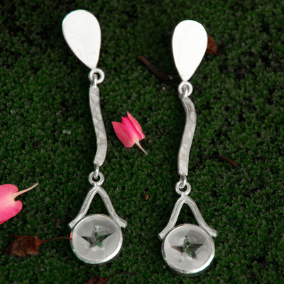 Quarz-Ohrhänger - Kunsthandwerklich gefertigte Stern-Ohrringe aus Silber und Quarz