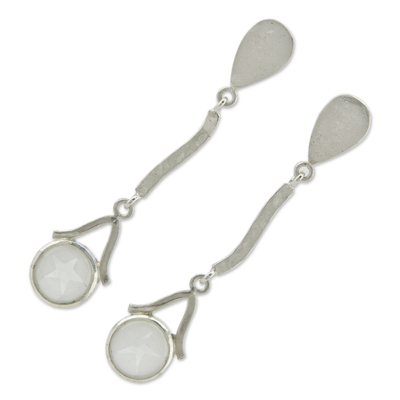 Quartz dangle earrings, 'Star of Venus' - Artisan Crafted Silver and Quartz Star Theme Earrings