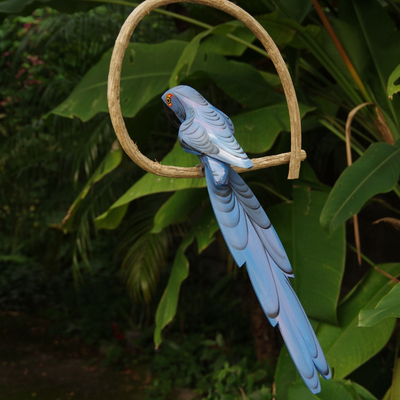 Wood sculpture, 'Blue Brazilian Macaw' - Hand Carved and Painted Bird Theme Brazil Wood Sculpture