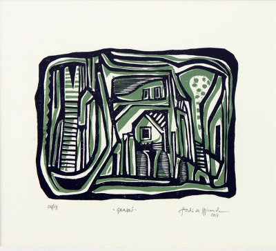 'Grajau' - Surrealism Brazilian Cityscape Woodcut Print Limited Edition