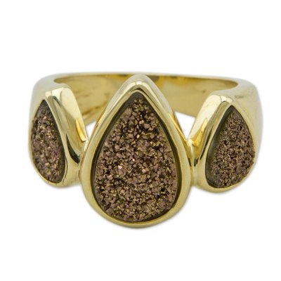Brazilian Drusy Agate Cocktail Ring Bathed in 18k Gold