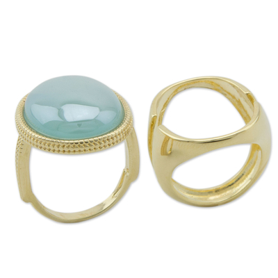 Gold plated agate cocktail ring, 'Blue Solitaire' - Fair Trade Gold Plated Brazilian Blue Agate Ring