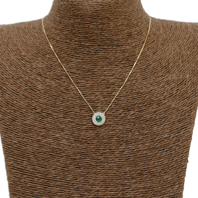 Gold plated agate pendant necklace, 'Tijuca Forest' - Brazil Handcrafted Gold Plated Green Agate Necklace with CZ