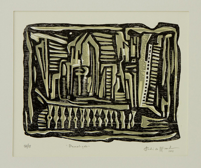 Brazil Signed Woodcut Print in Black and Ochre