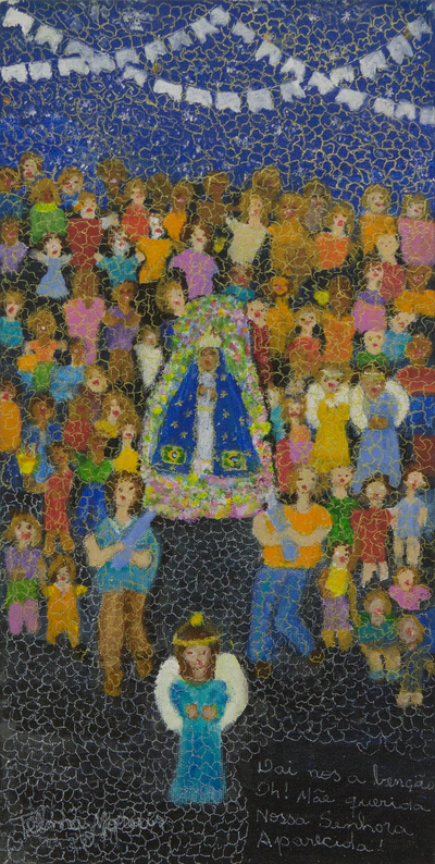 'Praise Our Lady Aparecida' - Signed Painting of Procession for Brazil Patron Saint