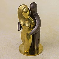 Bronze sculpture, 'Comfort' - Brazil Signed Bronze Sculpture of a Man and Woman