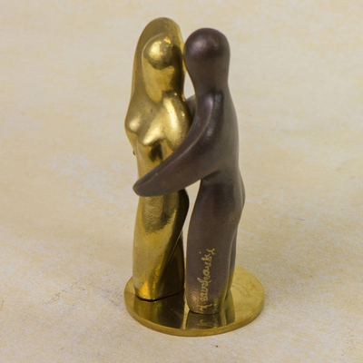 Bronze sculpture, 'Comfort' - Brazil Signed Bronze Sculpture of a Man and Woman