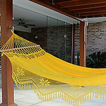 Cotton Hammock with Crocheted Fringe Spreader Bar (Single), 'Tropical Yellow'