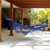 Cotton hammock with spreader bars, 'Tropical Blue' (single) - Blue Cotton Hammock with Crocheted Fringe (Single) (image 2c) thumbail